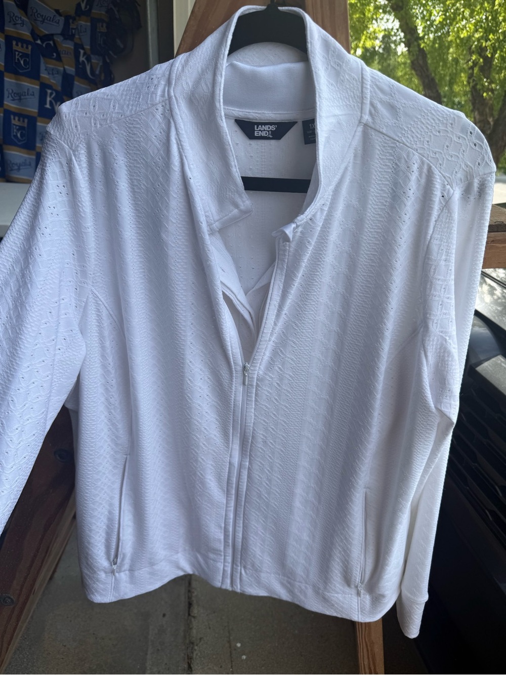 Lands' End White Textured Zip-Front Jacket and Tank